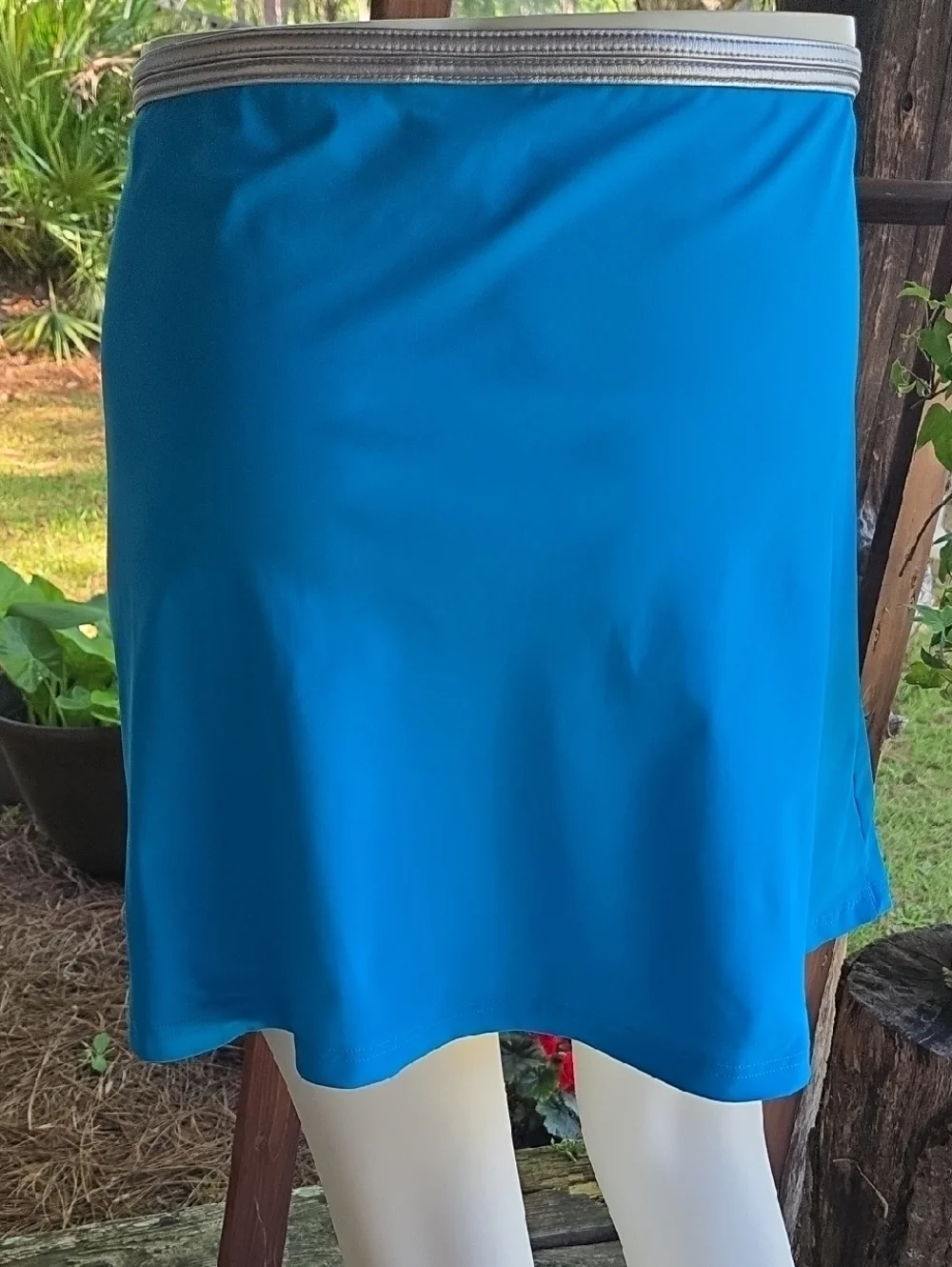 Gottex Turquoise Metallic Silver Waistband Mini Skirt Size Extra Large
